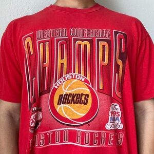 Vintage 1995 NBA Houston Rockets Western Conference Champs Red T-Shirt